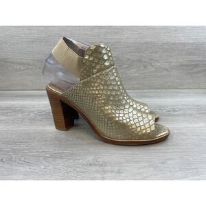 Donald J Pliner Khloe Women's Heel Slingback PeepToe Leather 6.5M Gold Snakeskin